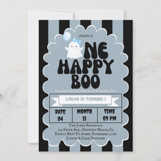 Retro Groovy One Happy Boo Boy 1e verjaardagsfeest Kaart (Voorkant)