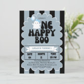 Retro Groovy One Happy Boo Boy 1e verjaardagsfeest Kaart (Staand voorkant)