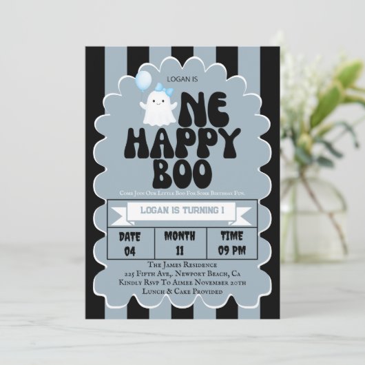 Retro Groovy One Happy Boo Boy 1e verjaardagsfeest Kaart (Staand voorkant)