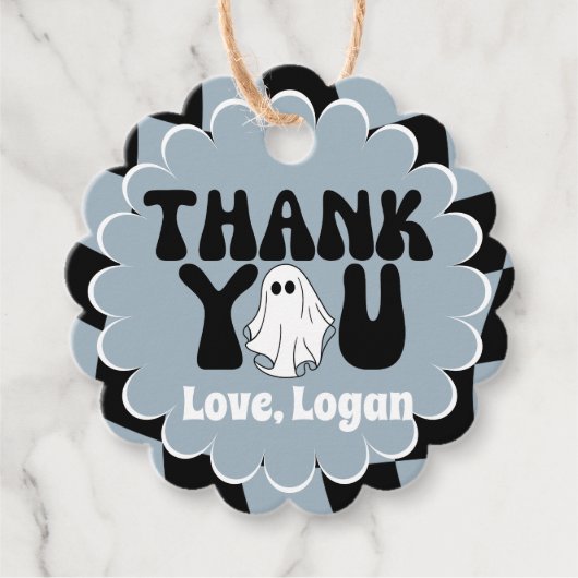 Retro Groovy One Happy Boo Boy Bedankt Bedankjes Labels (Voorkant)