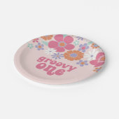 Retro Groovy One Pink Floral Papieren Bordje (Gekanteld)