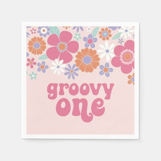Retro Groovy One Pink Floral Servet (Voorkant)