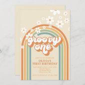 Retro Groovy One Rainbow Brown Oranje Birthday IV Kaart (Voorkant / Achterkant)