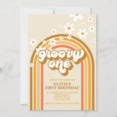 Retro Groovy One Rainbow Brown Oranje Birthday Kaart (Voorkant)