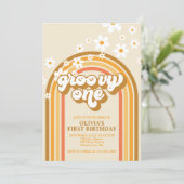 Retro Groovy One Rainbow Brown Oranje Birthday Kaart (Staand voorkant)