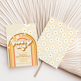 Retro Groovy One Rainbow Brown Oranje Birthday Kaart