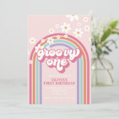 Retro Groovy One regenboogroze Kaart (Staand voorkant)