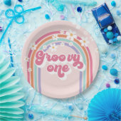 Retro Groovy One regenboogroze Papieren Bordje (Feest)