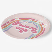 Retro Groovy One regenboogroze Papieren Bordje (Gekanteld)