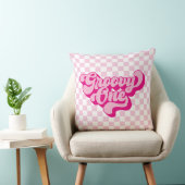 Retro Groovy One Roze en Witte Check Kussen (Stoel)
