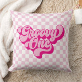 Retro Groovy One Roze en Witte Check Kussen (Deken)