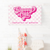 Retro Groovy One Roze en Witte Check Spandoek (Insitu)