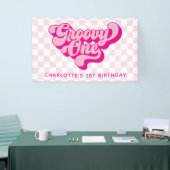 Retro Groovy One Roze en Witte Check Spandoek (Beurs)