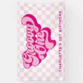 Retro Groovy One Roze en Witte Check Spandoek (Verticaal)