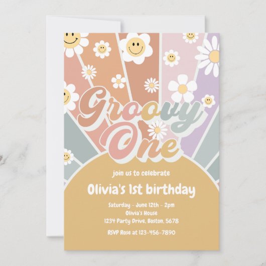 Retro Groovy One Sunshine Daisy Boho 1e Verjaardag Kaart (Voorkant)