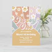 Retro Groovy One Sunshine Daisy Boho 1e Verjaardag Kaart (Staand voorkant)