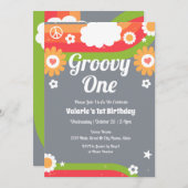 Retro Groovy One verjaardagsuitnodiging Kaart (Voorkant / Achterkant)