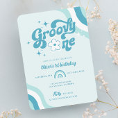 Retro Groovy One Wavy Boy 1st Birthday Uitnodiging