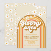 Retro Groovy Ones Rainbow Brown Twin Birthday Kaart (Voorkant / Achterkant)
