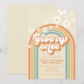 Retro Groovy Ones Rainbow Twin Birthday Kaart (Voorkant / Achterkant)