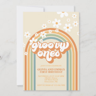 Retro Groovy Ones Regenboog Twin Verjaardag Kaart