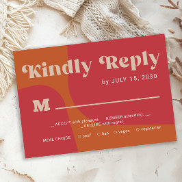 Retro groovy orange red bold typography wedding RSVP kaartje