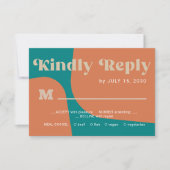 Retro groovy orange teal bold typography wedding RSVP kaartje (Voorkant)