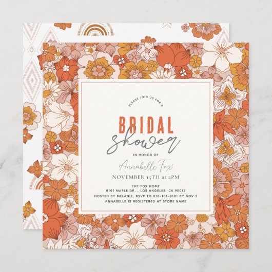 Retro Groovy Oranje Bloemen Vrijgezellenfeest Kaart (Voorkant / Achterkant)