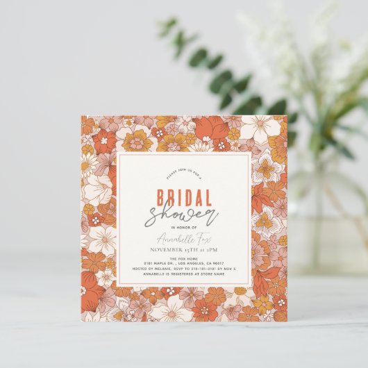 Retro Groovy Oranje Bloemen Vrijgezellenfeest Kaart (Staand voorkant)