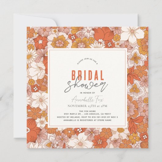 Retro Groovy Oranje Bloemen Vrijgezellenfeest Kaart (Voorkant)