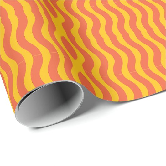 Retro Groovy Oranje Gele Wavy Stripe Cadeaupapier (Rol Hoek)