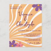 Retro Groovy Oranje Paars Floral Wedding Uitnodiging Briefkaart (Voorkant)