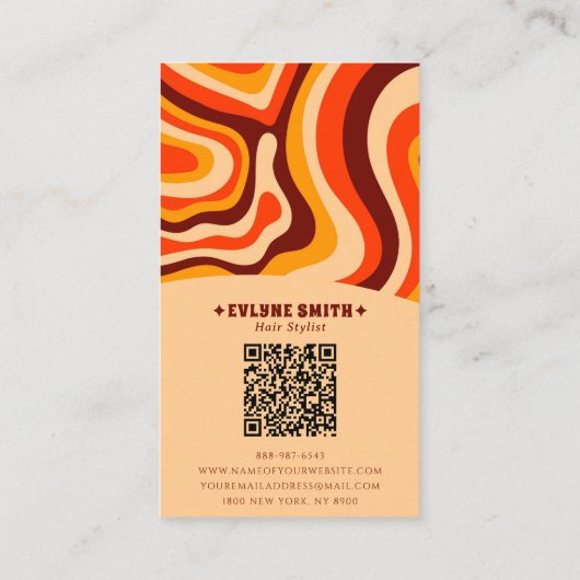 Retro Groovy Oranje QR Code 70s Boho Abstract Visitekaartje (Achterkant)
