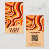 Retro Groovy Oranje QR Code 70s Boho Abstract Visitekaartje (Voorkant / Achterkant)