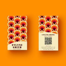 Retro Groovy Oranje QR Code 70s Boho Geometrisch Visitekaartje