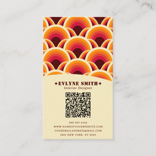 Retro Groovy Oranje QR Code 70s Boho Geometrisch Visitekaartje (Achterkant)