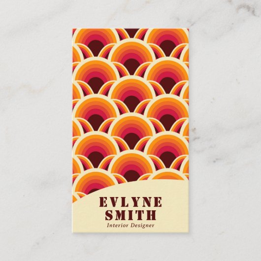 Retro Groovy Oranje QR Code 70s Boho Geometrisch Visitekaartje (Voorkant)