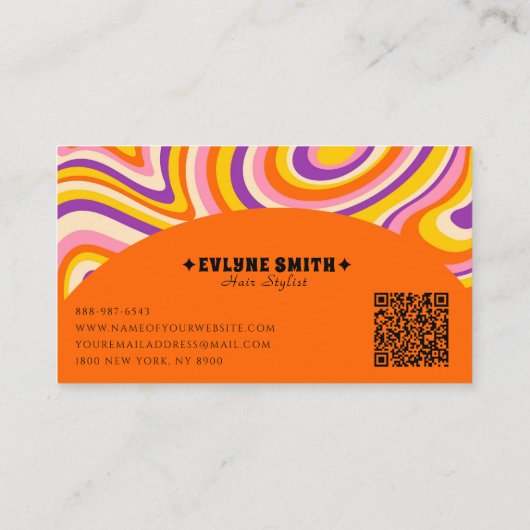 Retro Groovy Oranje QR Code 70s Psychedelic Unique Visitekaartje (Achterkant)