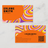 Retro Groovy Oranje QR Code 70s Psychedelic Unique Visitekaartje (Voorkant / Achterkant)