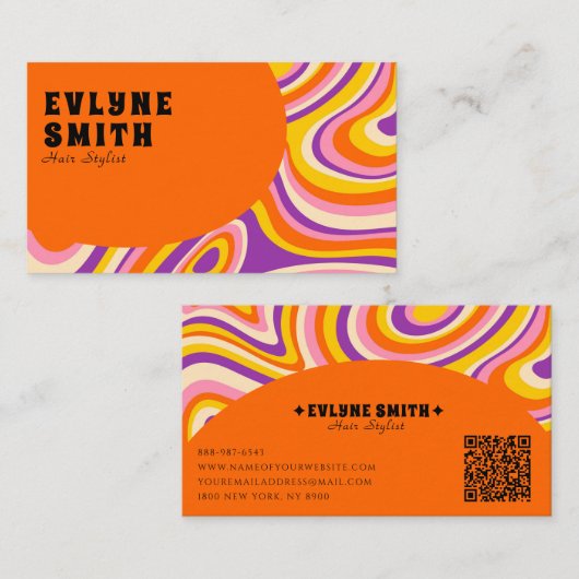 Retro Groovy Oranje QR Code 70s Psychedelic Unique Visitekaartje (Voorkant / Achterkant)