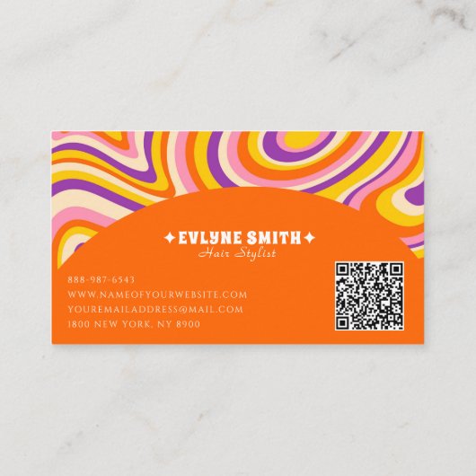 Retro Groovy Oranje QR Code 70s Psychedelic Unique Visitekaartje (Achterkant)