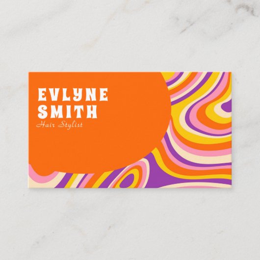 Retro Groovy Oranje QR Code 70s Psychedelic Unique Visitekaartje (Voorkant)