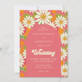 Retro groovy oranje roze en witte disies kaart (Voorkant)