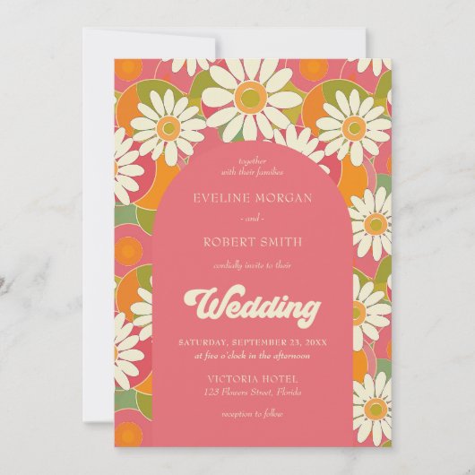 Retro groovy oranje roze en witte disies kaart (Voorkant)