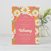 Retro groovy oranje roze en witte disies kaart (Staand voorkant)