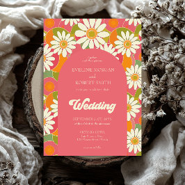 Retro groovy oranje roze en witte disies kaart