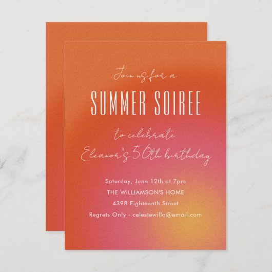 Retro Groovy Oranje Summer Soiree Birthday Party Kaart (Voorkant / Achterkant)