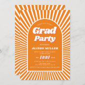 Retro groovy oranje zonnestralen 70s Afstuderen Kaart (Voorkant / Achterkant)
