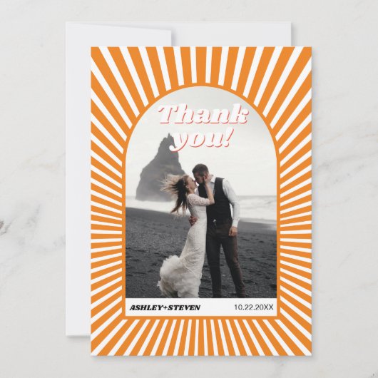 Retro groovy oranje zonnestralen 70s geïnspireerde bedankkaart (Voorkant)