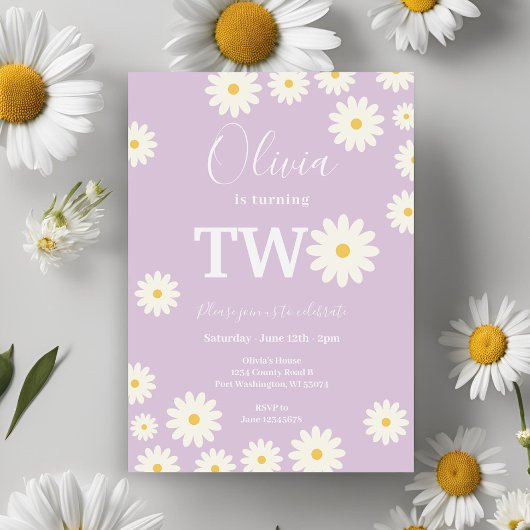 Retro Groovy Paarse Daisy Bloemen Verjaardagsfeest Kaart